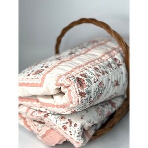 Vintage Pink Floral Quilt Bedspread 83x73 Cottagecore Country Shabby Chic READ